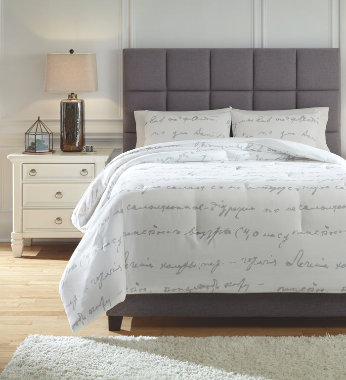 Adrianna Q337003Q WhiteGray Queen Comforter Set