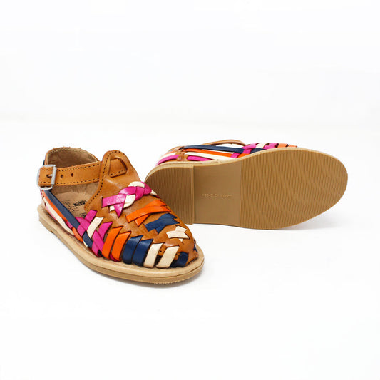 "Amelia" Girl's Colorful Huaraches - Honey / Multicolor