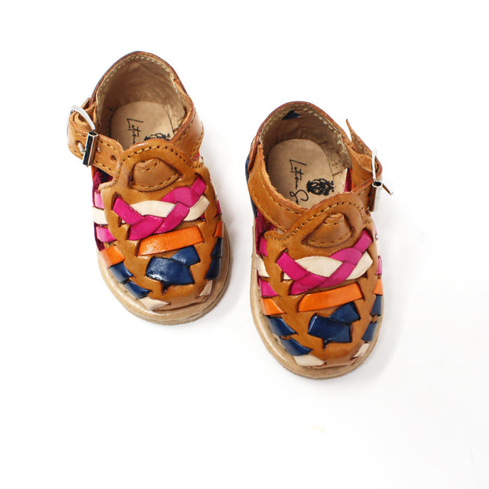 "Amelia" Girl's Colorful Huaraches - Honey / Multicolor