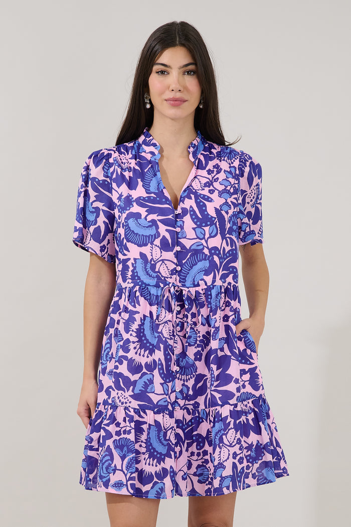 Amo Button Up Mini Dress Floral