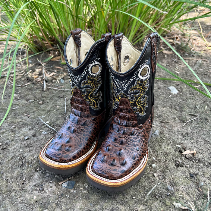 Bandoleros Boys Faux Crocodile Print Cowboy Boot - Café