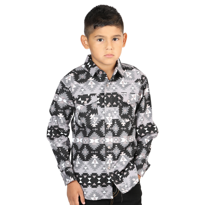 El General long-sleeve Western shirt with Aztec print pattern.