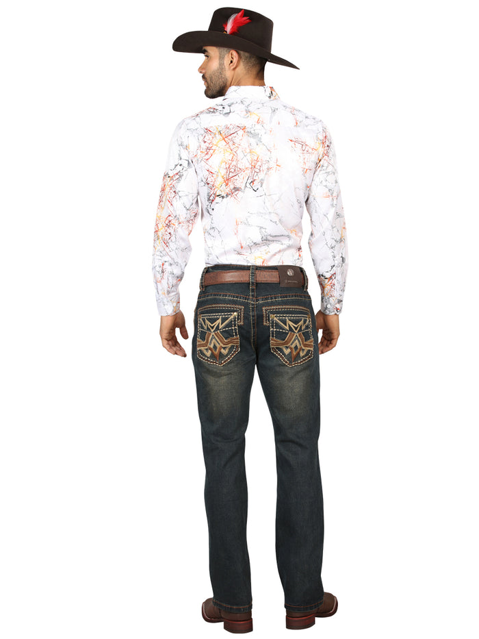 Centenario Men's Tinted Brown Denim with Embroidered Details