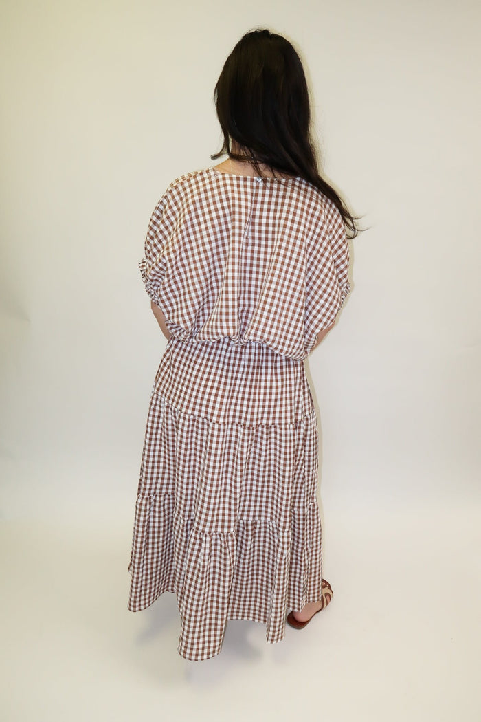 Checked Out Brown Tiered Check Top - The Pink Tulip Clothing