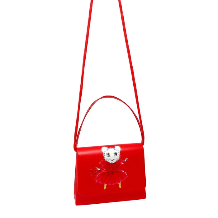Claris red mini handbag worn crossbody with adjustable shoulder strap, stylish kids fashion purse
