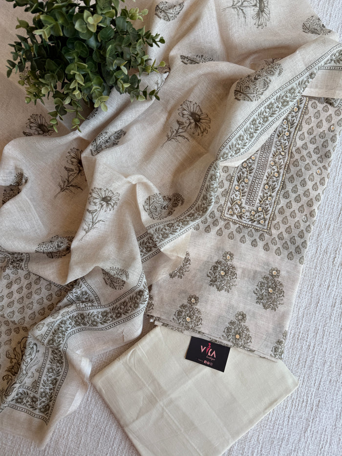 cream olive chanderi salwar suit material