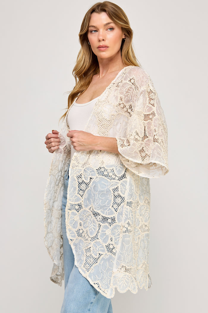 Dew Drop Duster - Embroidered Lace Sheer Chiffon - SALE