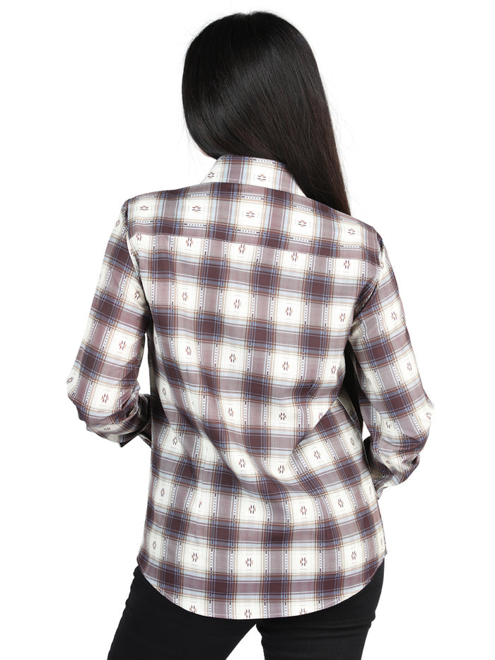El General - Casual Long-Sleeve Shirt - Beige/Burgundy