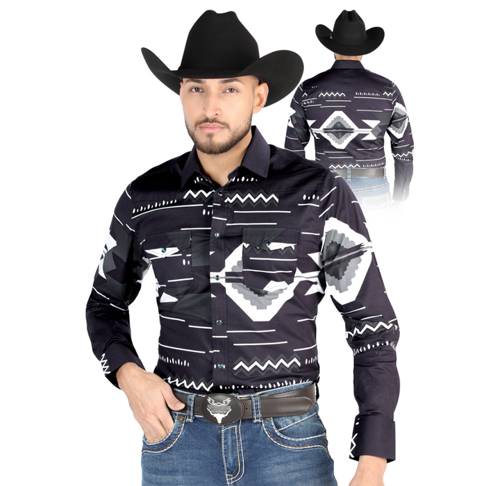 El General men’s black Aztec print Western shirt – back view