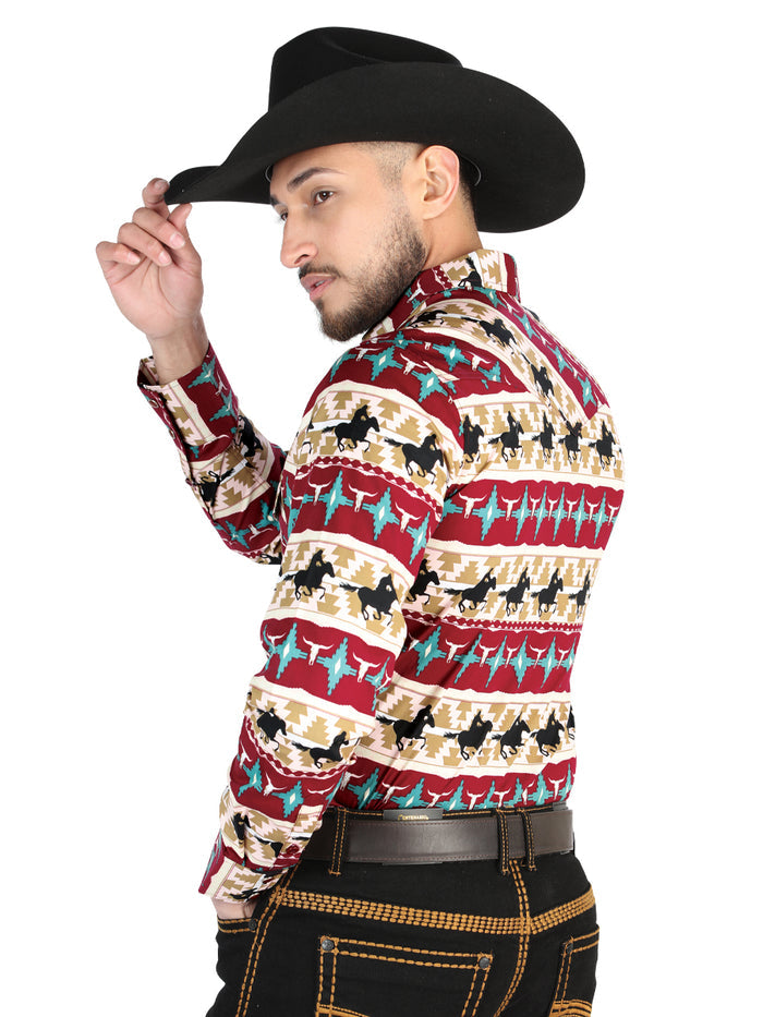 El General Black/Gold Casual Long-Sleeve Shirt - Burgandy