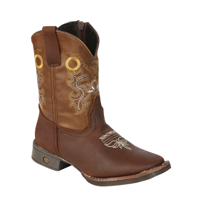 Brown cowboy boot with intricate embroidery