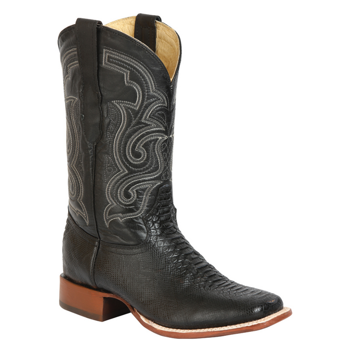 El General Men’s Imitation Python Print Rodeo Leather Boots - Black