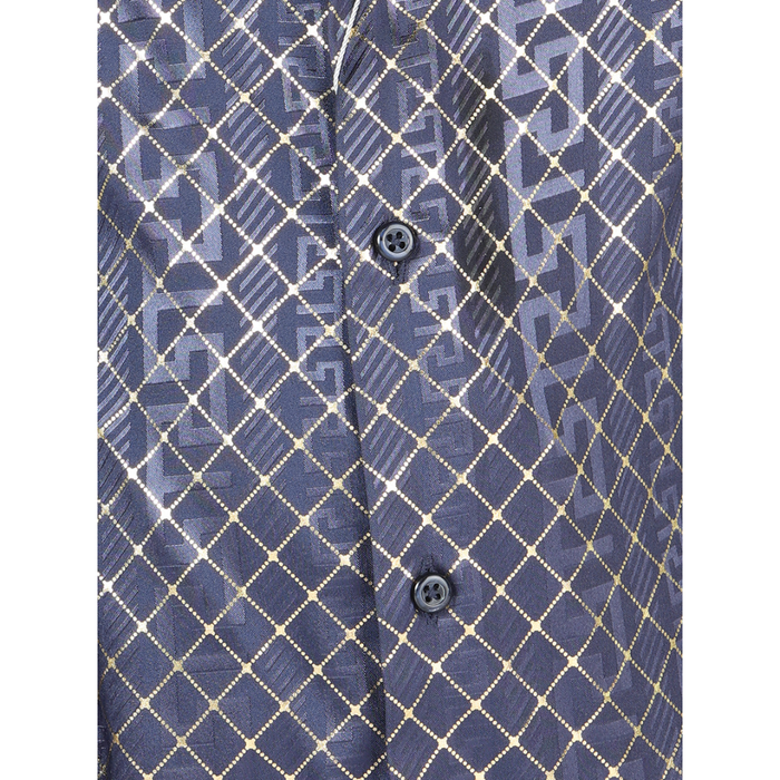 El General Boys’ Navy Blue and Gold Greek Key Long Sleeve Western Shirt- print view
