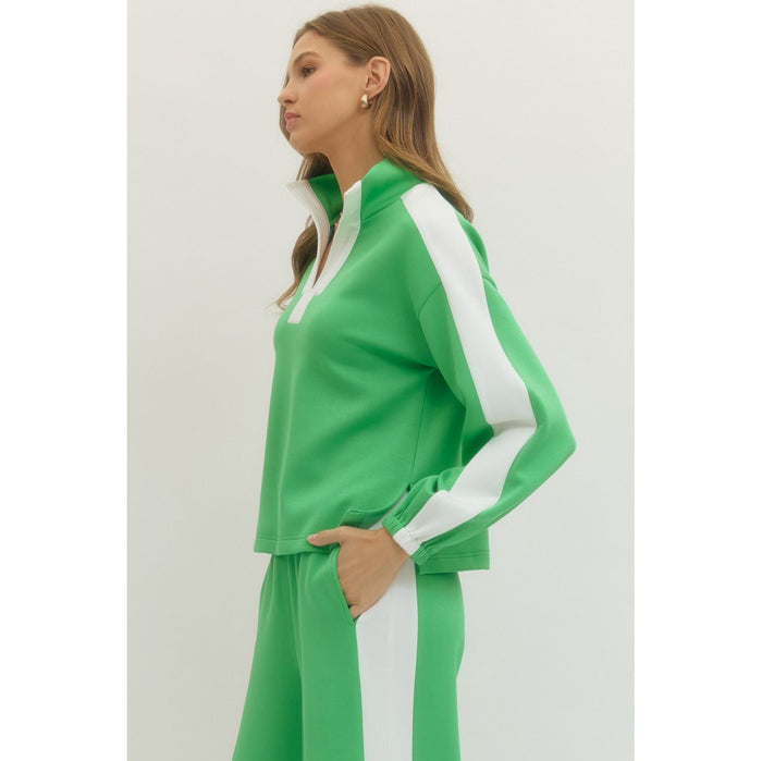 ENTRO - Contrast accent, Top & Pants Set 8985 / 8984 - Kelly Green