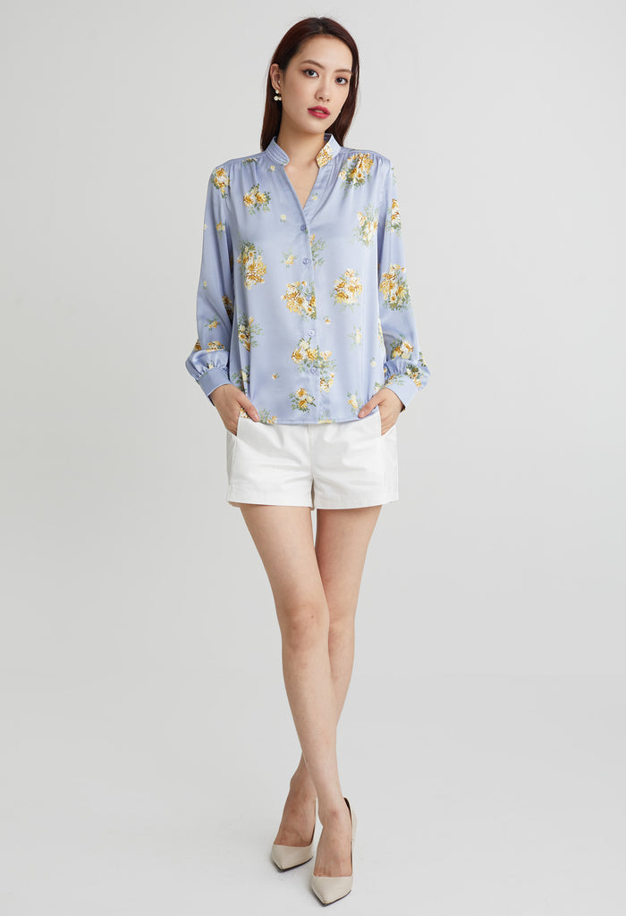Fancy Cluster Floral Long Sleeve Blouse