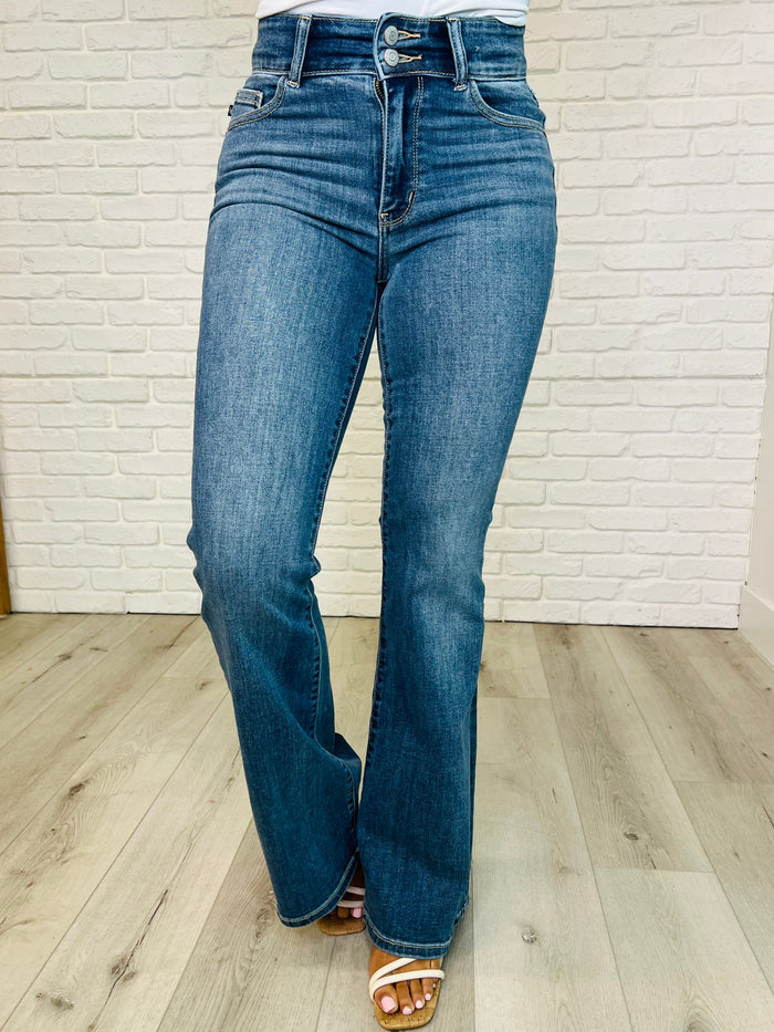 Judy Blue High Waist Double Button Waistband Flare Jeans Tall (33" inseam)
