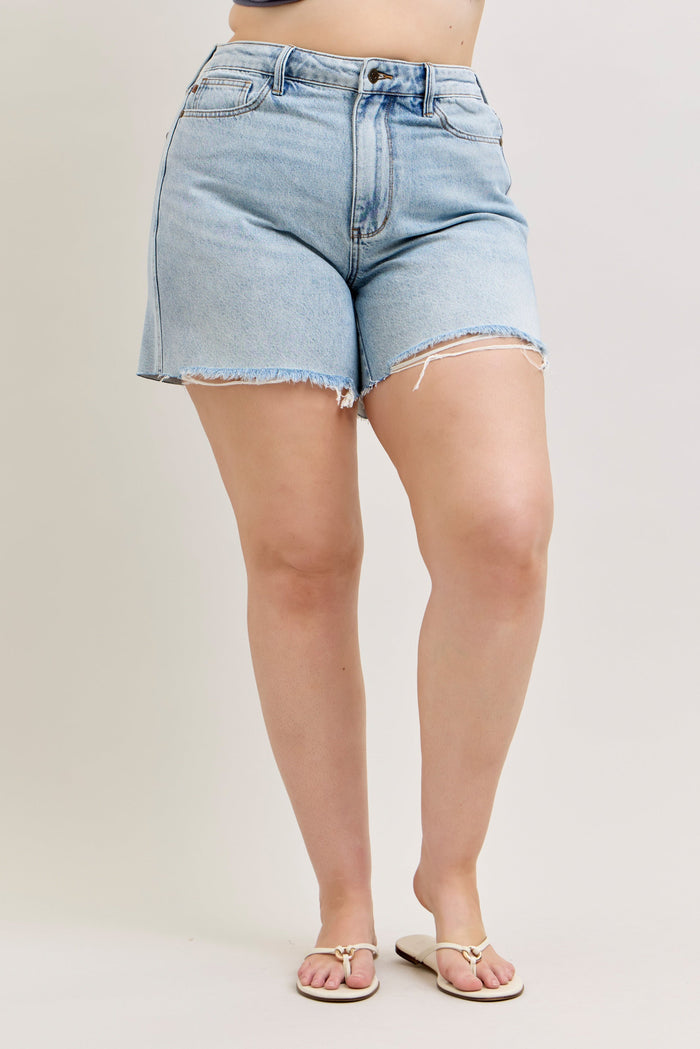 Judy Blue Mid Rise Rigid Magic Dad Shorts