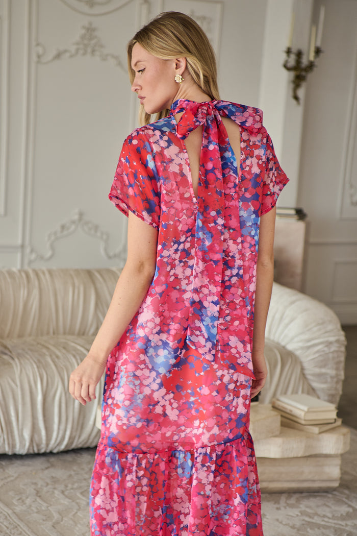 Leah Abstract Dime Organza Mockneck Maxi Dress