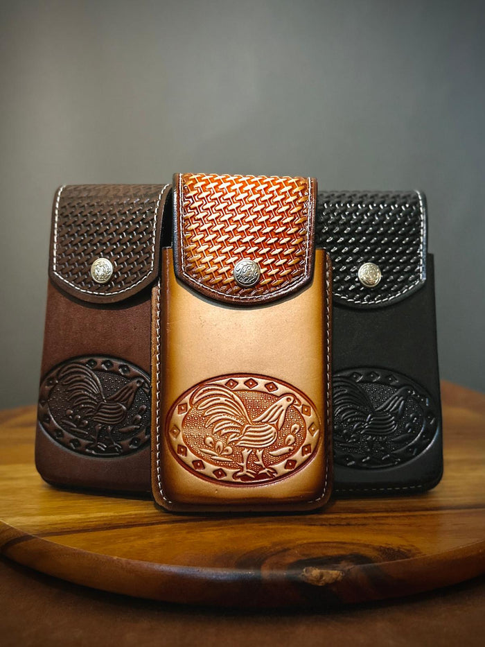 Leather Rooster Cell Phone Case- Natural
