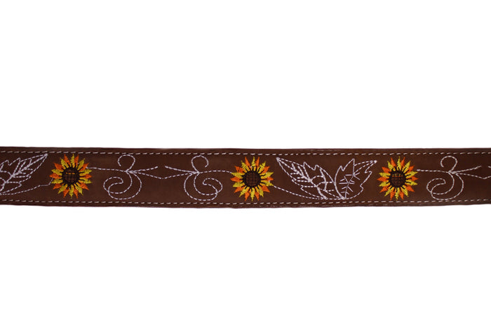 Leather Sunflower Belt w/ Silver Buckle - Café