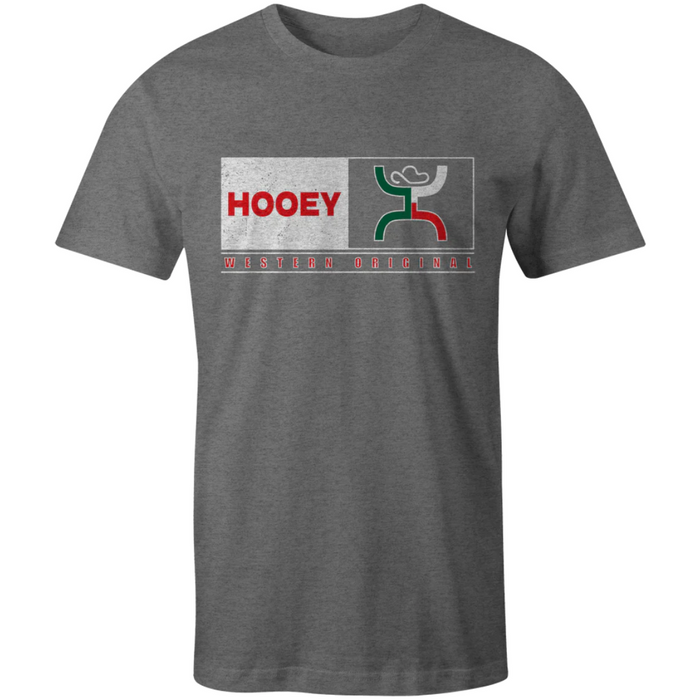 Gray t-shirt with 'HOOEY' logo on a white background