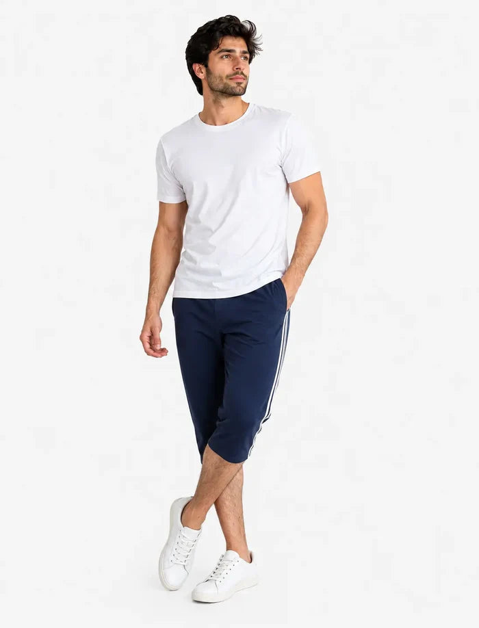 Men's Single Jersey Cotton Three Quarter Shorts Navy Regular Fit