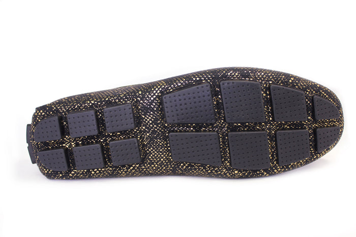 Men's Snake Print Driver Loafers - Black