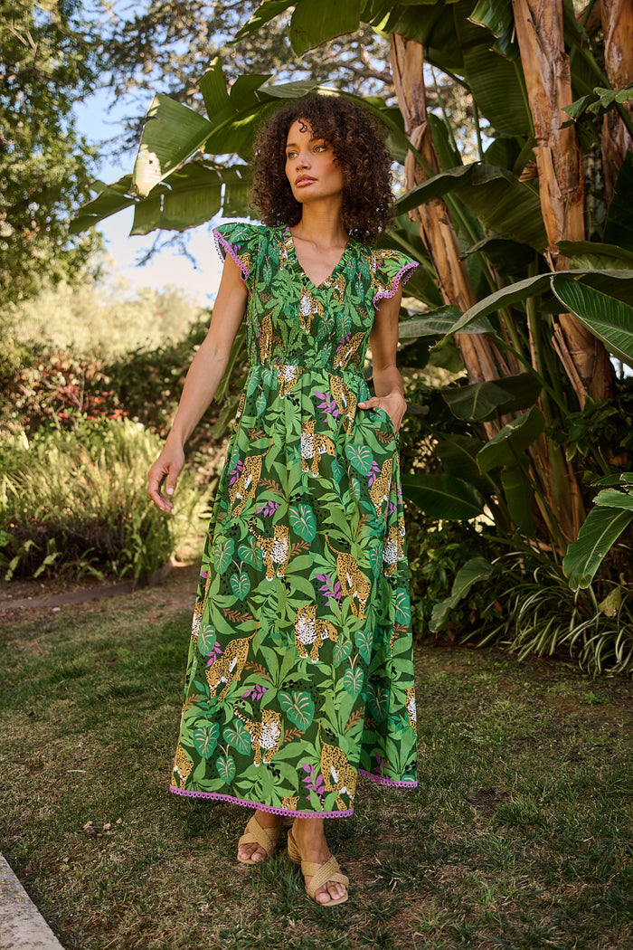 Merlin Smocked Midi Dress Tropical