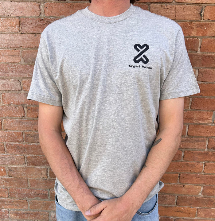 MOGULS IN MOCEAN OG LOGO HEATHER GREY T-SHIRT WITH BLACK WORDMARK