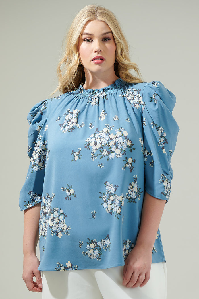 Moxie Floral Drape Sleeve Top Curve