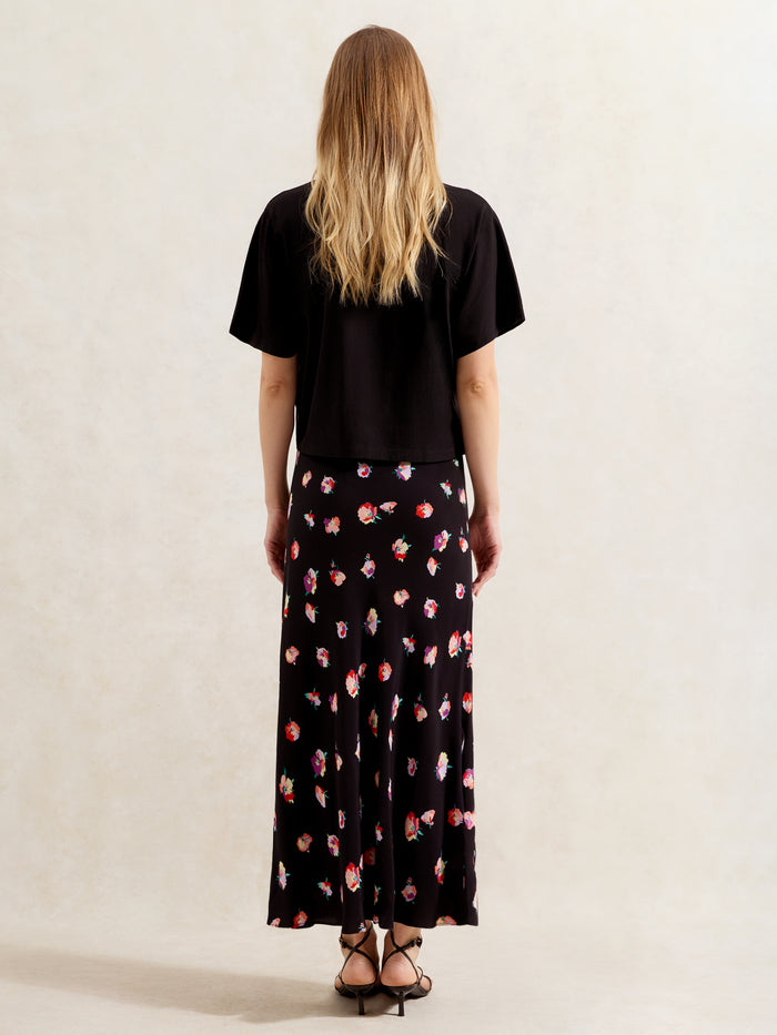 Multi Pansy Print Bias Cut Skirt