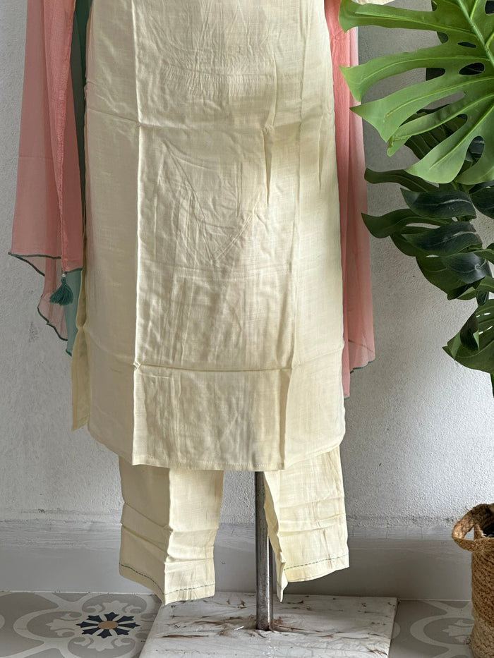 Neck embroidery slub cotton set