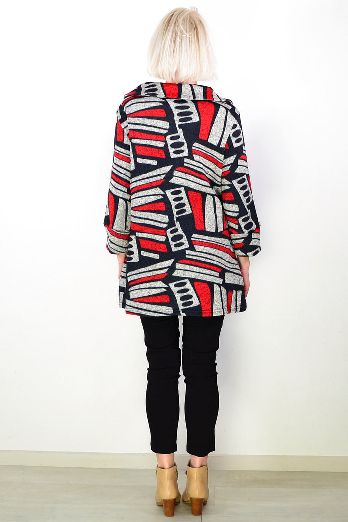 Oversized Collar Winter Fleece Red Tunic Top