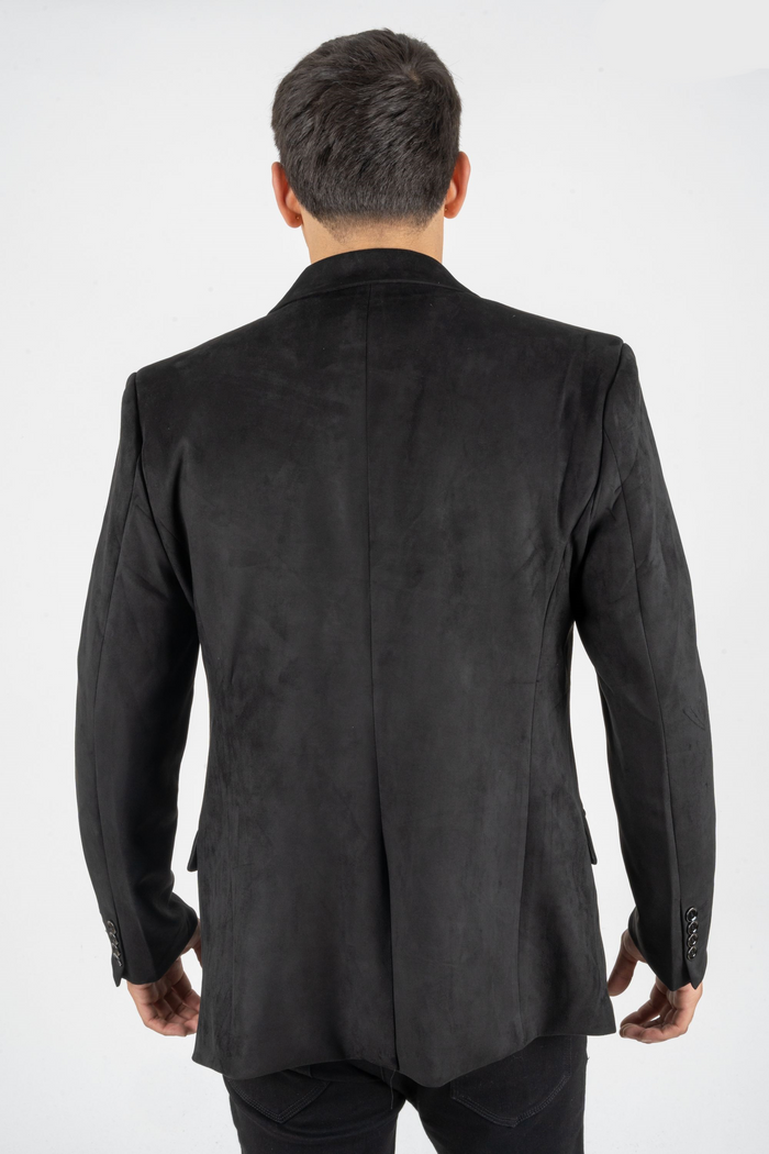 Platini Men's Double Button Faux Suede Black Blazer