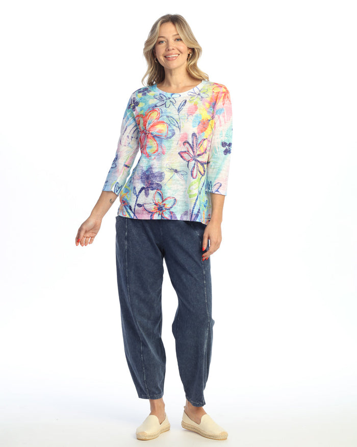 "Poetic" Abstract Print Burnout Top - 44-2079 - Size 3X