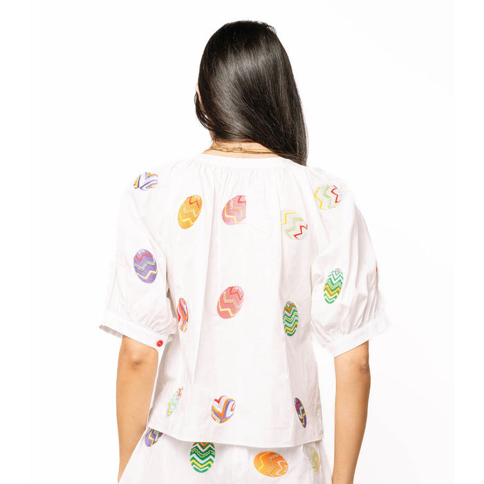Queen of Sparkles - Multi Easter Egg, Button Up Top 26248 - White