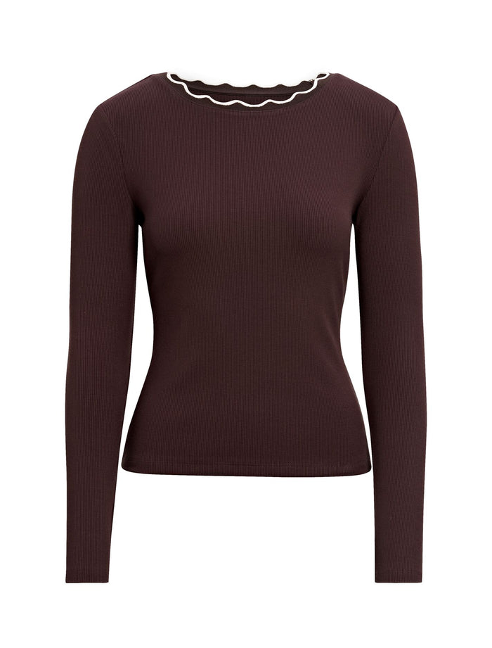 Rebecca Scallop Long Sleeve Top Forever New