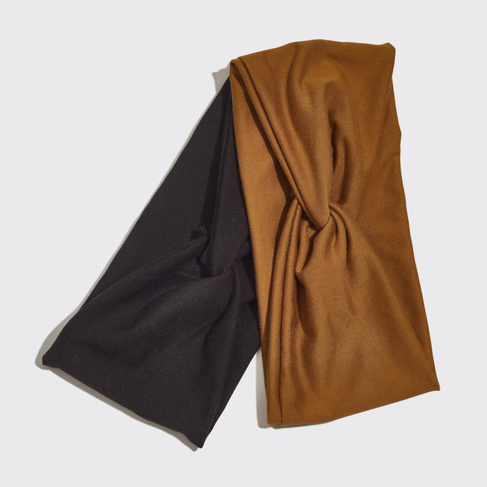 Recycled Fabric Wide Headbands | Black & Camel | 2 pc