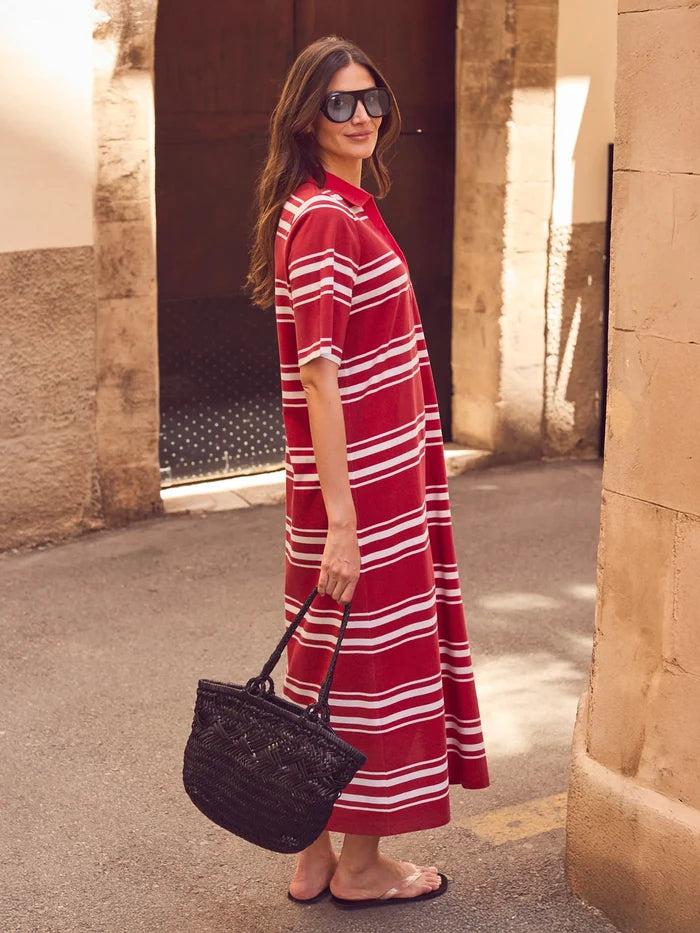 Red stripe polo maxi dress
