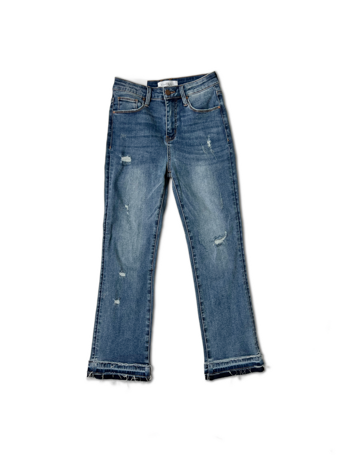 Risen High Rise Release Hem Cropped Straight Leg Jeans