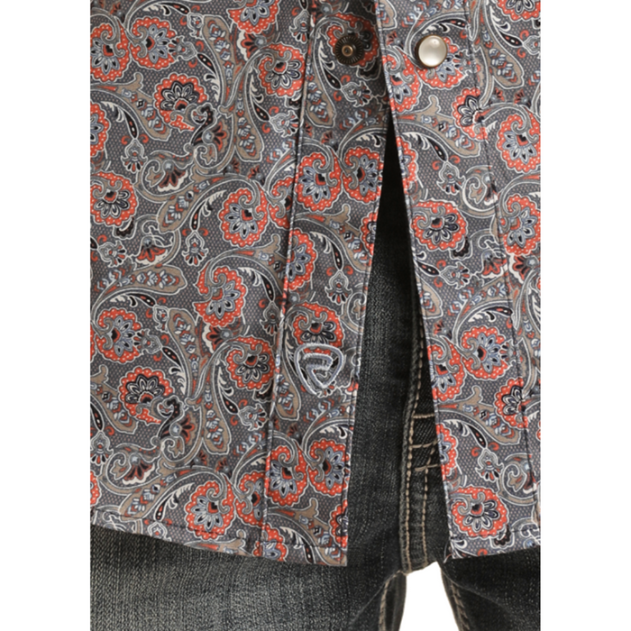 Rock & Roll Denim Tek Paisley Long Sleeve Snap Shirt- Orange