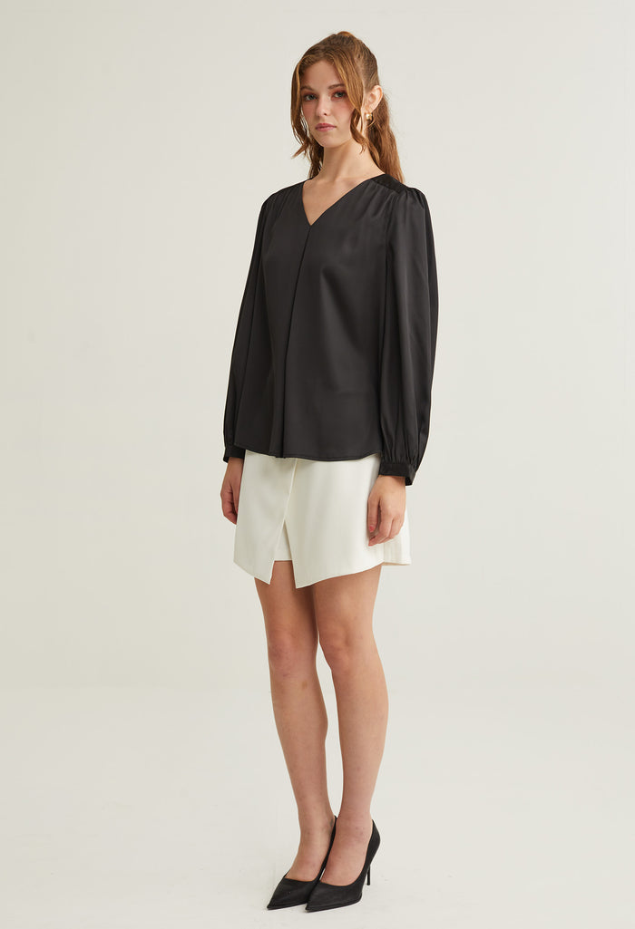Satin V-Neck Long Sleeves Blouse