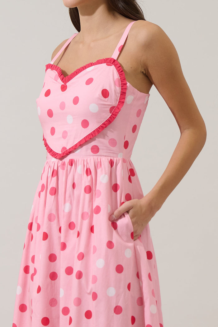Serry Polka Dot Heart Smocked Midi Dress