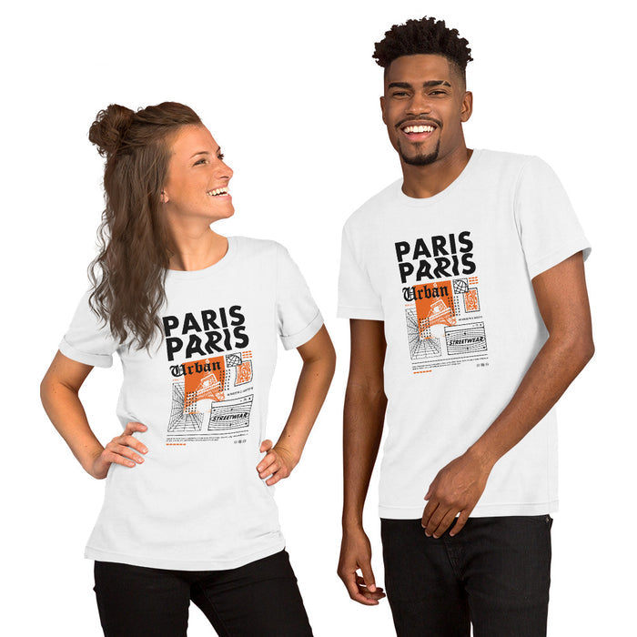 T-shirt Unisexe Paris Urban Blanc - imprimé poster streetwear à la poitrine