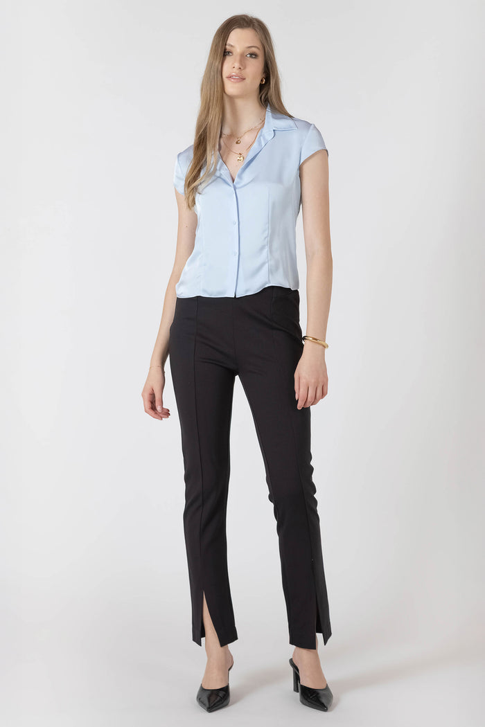 Textured Seamed Button Front Blouse