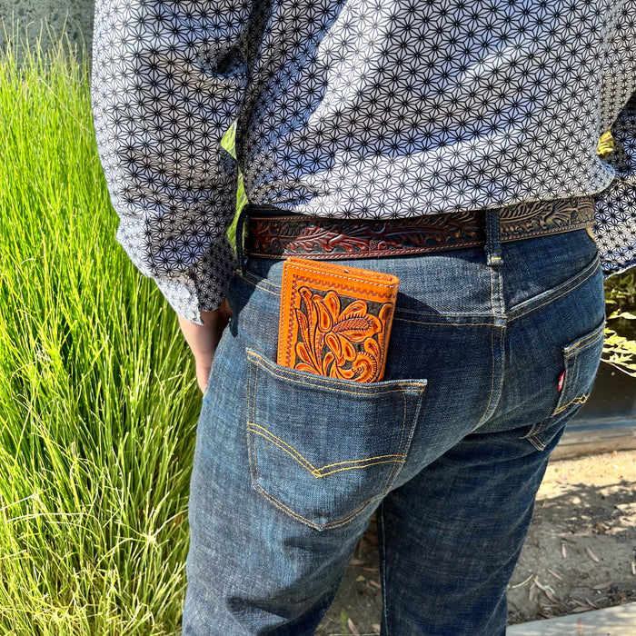 Tooled Leather Rodeo Checkbook Wallet