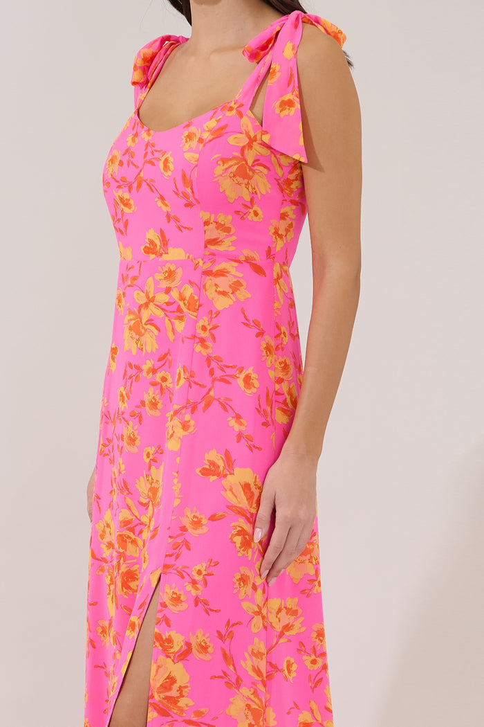 Viejo Tie Strap Midi Dress Hot Rod Floral
