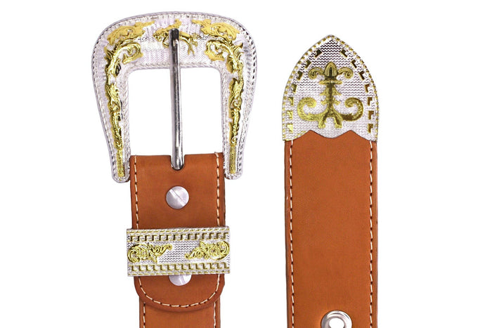 Western Belt w/ Gold Buckle - Honey
