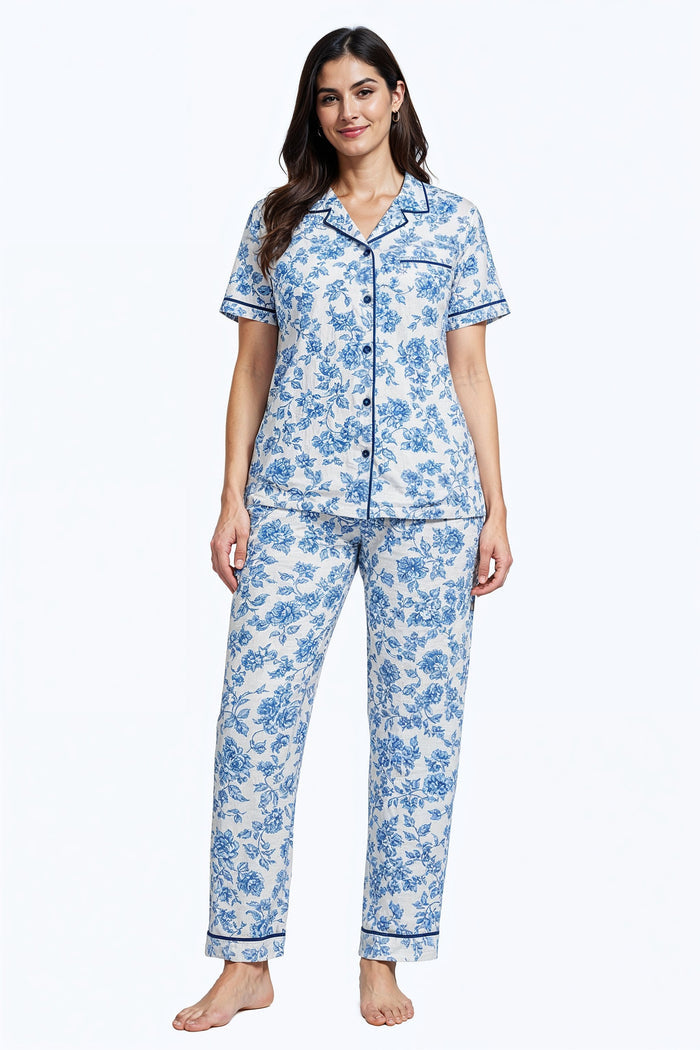 Women Floral Button-Down Pajama Set - Hinz Clothing
