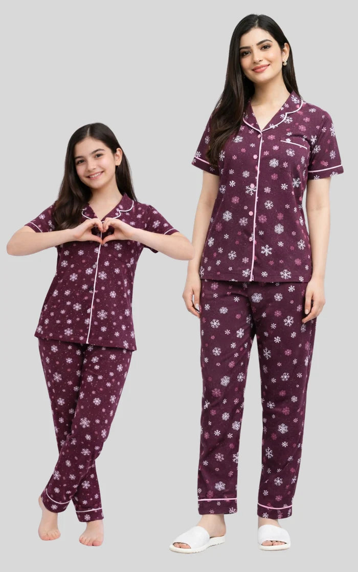 Women’s Maroon Floral Pajama Set – Button Down Nightwear - Hinz Clothing